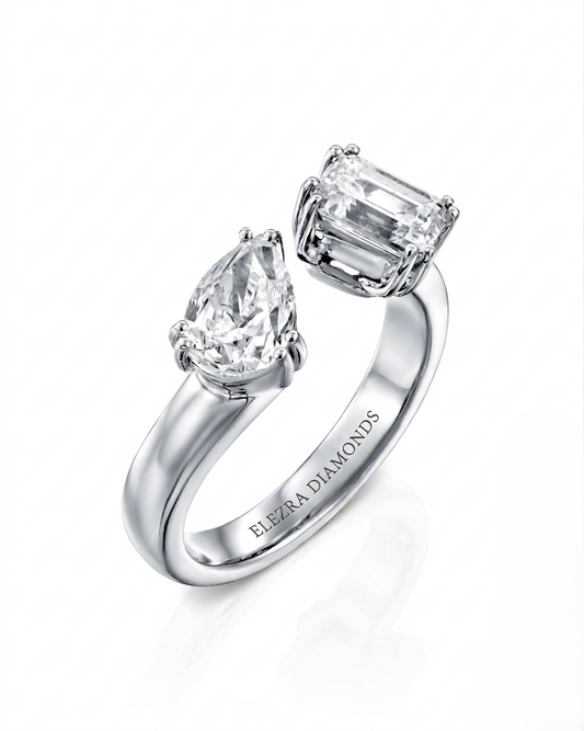 2.01CT NATURAL DIAMONDS EMERALD & PEAR CUT OPEN RING | 5.5G 18K WHITE GOLD