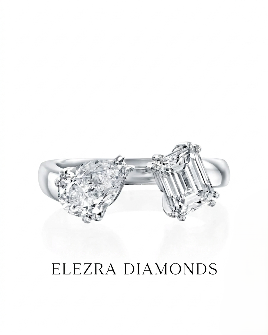 2.01CT NATURAL DIAMONDS EMERALD & PEAR CUT OPEN RING | 5.5G 18K WHITE GOLD
