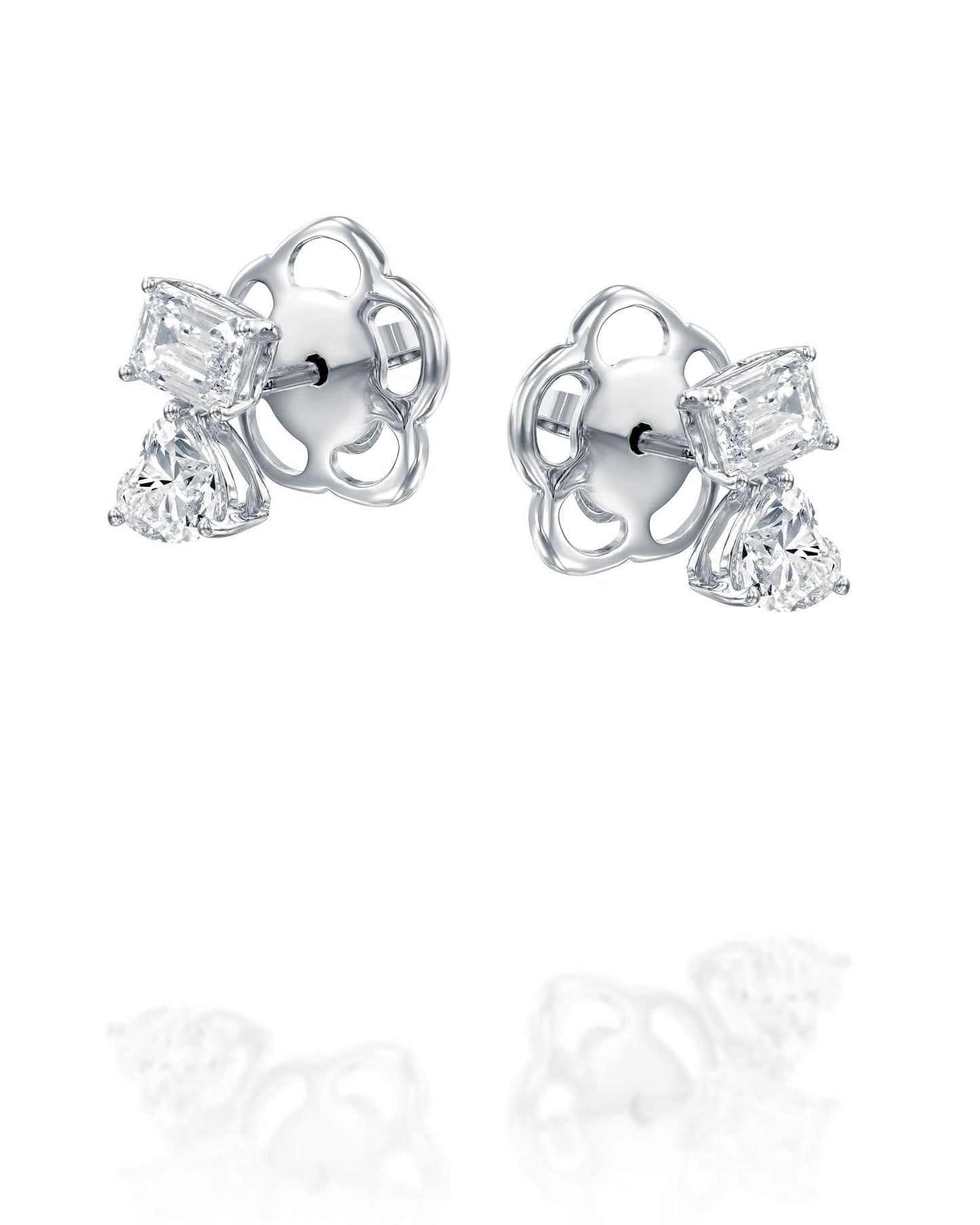 2.01CT NATURAL HEART & EMERALD CUT DIAMONDS DROP EARRINGS | 2.90G 18K WHITE GOLD
