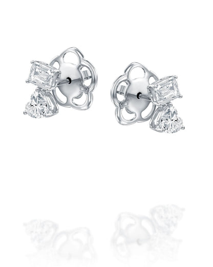 2.01CT NATURAL HEART & EMERALD CUT DIAMONDS DROP EARRINGS | 2.90G 18K WHITE GOLD