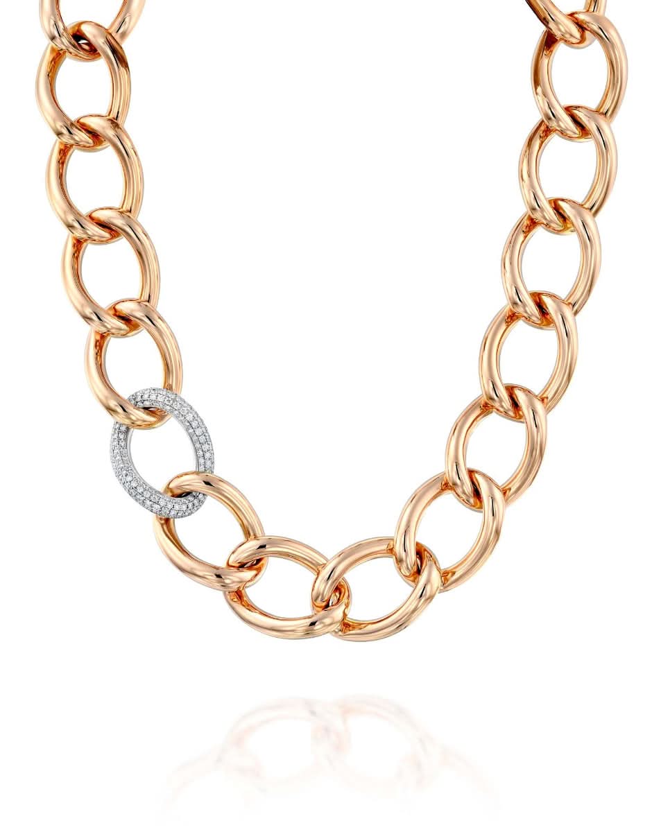 2.13CT NATURAL DIAMONDS LINK CHAIN NECKLACE | 107.70G 18K ROSE GOLD