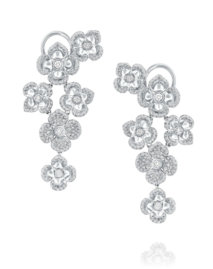 2.50CT NATURAL ROUND BRILLIANT DIAMONDS SIX CONCAVE VIOLETTO FLOWERS EARRINGS | 18K YELLOW & WHITE GOLD