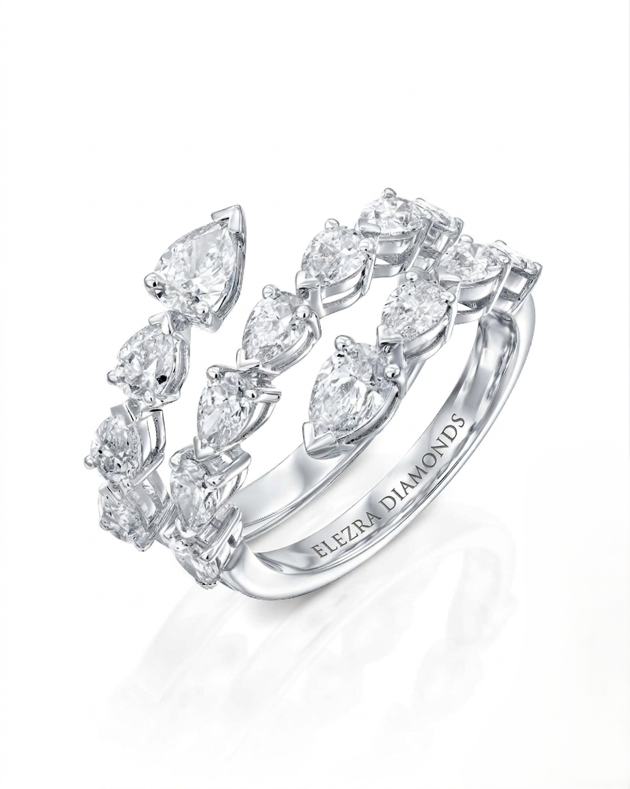 2.53CT TW NATURAL DIAMONDS PEAR SHAPE DOUBLE ROW OPEN RING | 6.54G 18K WHITE GOLD