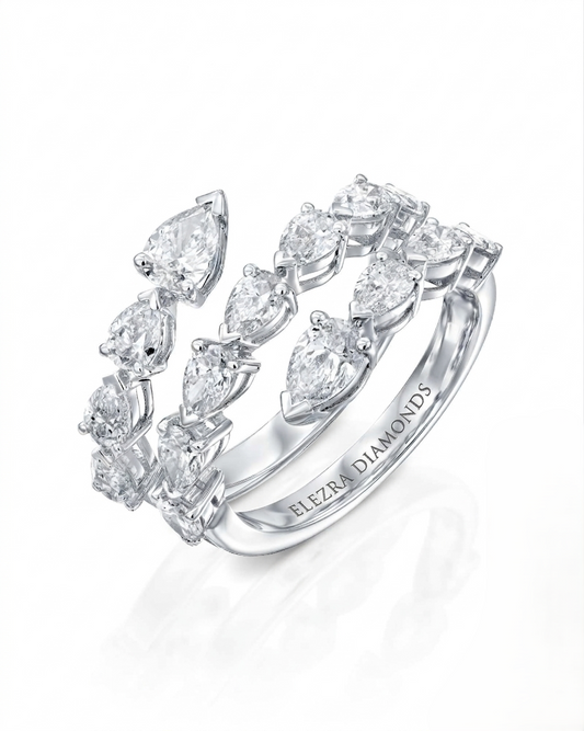 2.53CT TW NATURAL DIAMONDS PEAR SHAPE DOUBLE ROW OPEN RING | 6.54G 18K WHITE GOLD