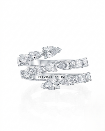 2.53CT TW NATURAL DIAMONDS PEAR SHAPE DOUBLE ROW OPEN RING | 6.54G 18K WHITE GOLD