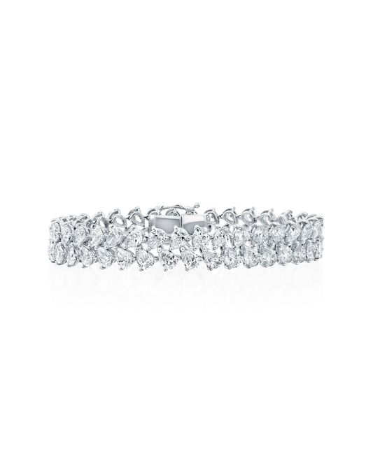 21.72CT PEAR CUT NATURAL DIAMONDS LEAF STATEMENT BRACELET | 18K WHITE GOLD