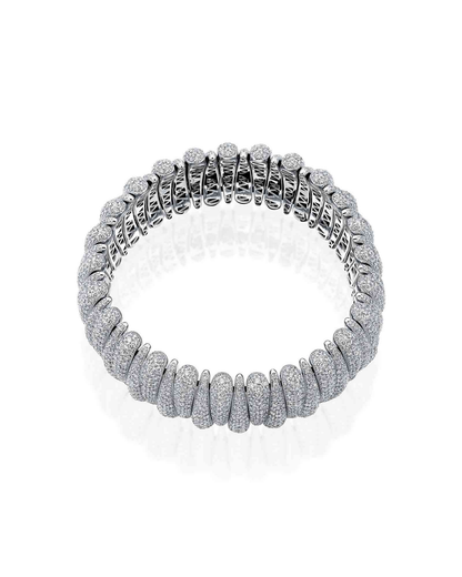 22.50CT FULL PAVÉ ROUND BRILLIANT CUT NATURAL DIAMONDS ARTIGLIO CLAW FLEX BRACELET | 74.5G 18K WHITE GOLD