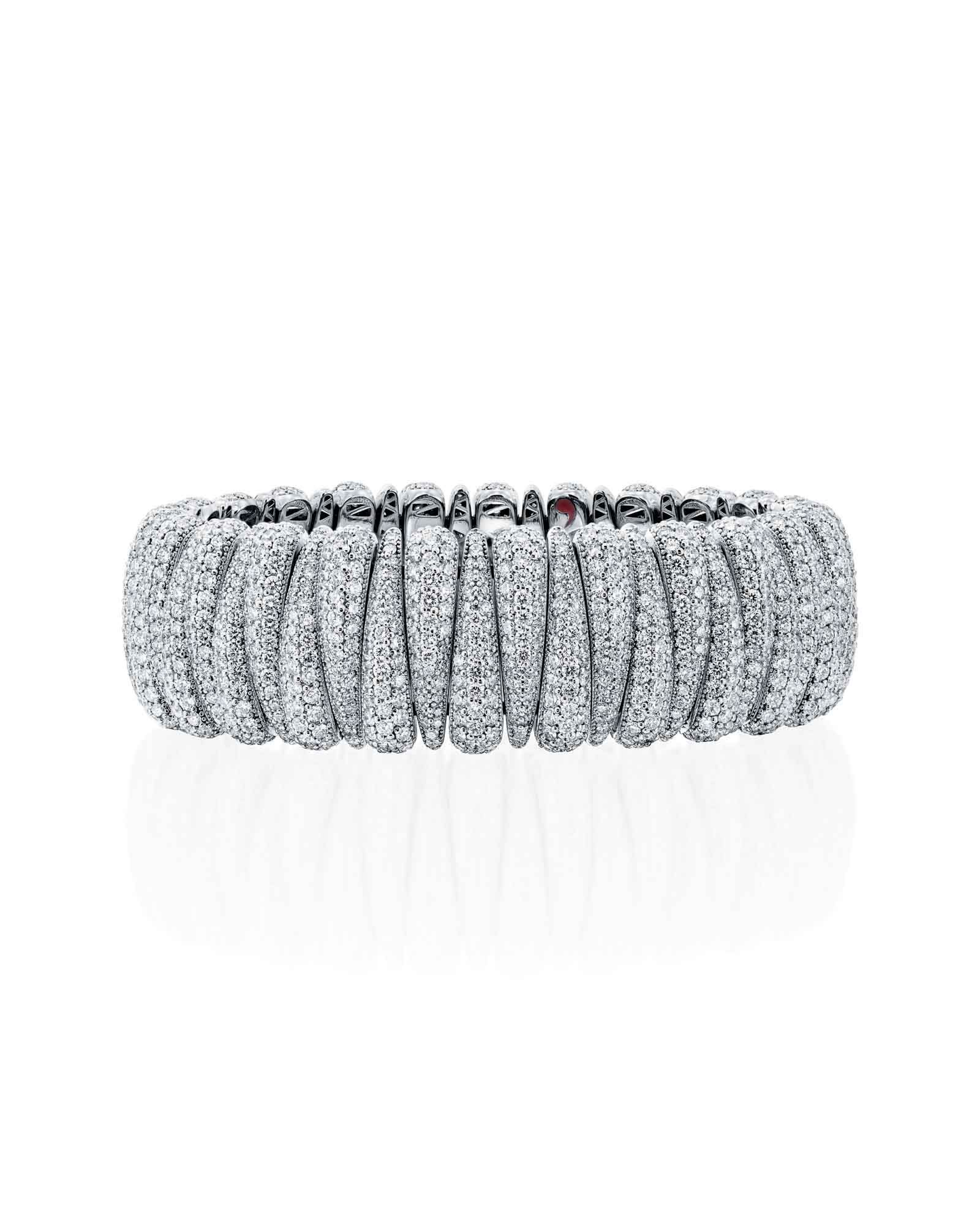 22.50CT FULL PAVÉ ROUND BRILLIANT CUT NATURAL DIAMONDS ARTIGLIO CLAW FLEX BRACELET | 74.5G 18K WHITE GOLD