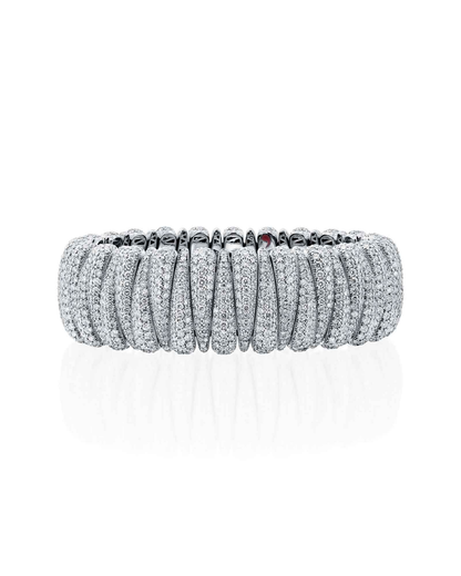 22.50CT FULL PAVÉ ROUND BRILLIANT CUT NATURAL DIAMONDS ARTIGLIO CLAW FLEX BRACELET | 74.5G 18K WHITE GOLD