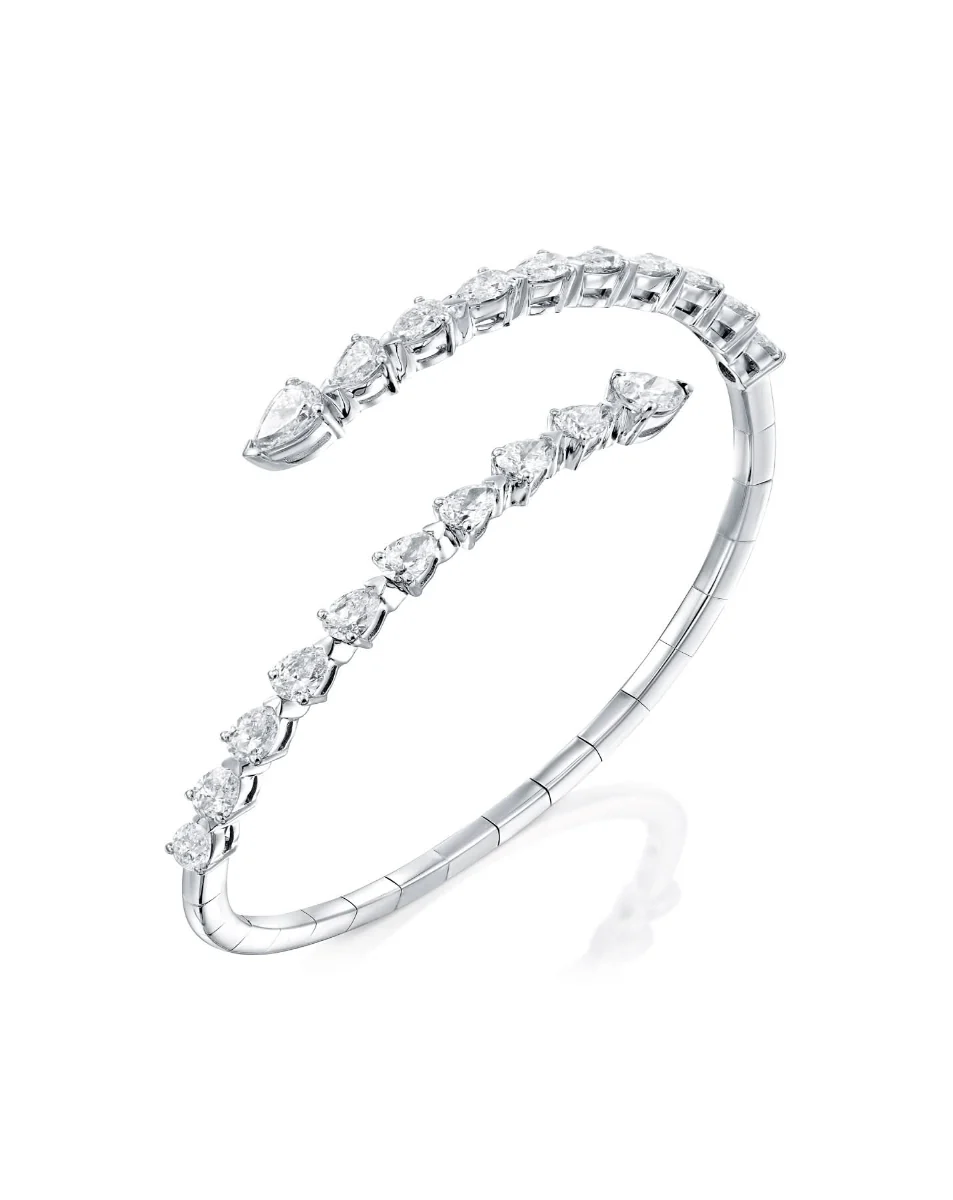 3.24CT PEAR CUT NATURAL DIAMONDS OPEN FLEX BRACELET | 18K WHITE GOLD