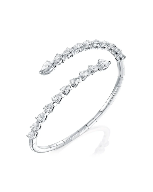 3.24CT PEAR CUT NATURAL DIAMONDS OPEN FLEX BRACELET | 18K WHITE GOLD
