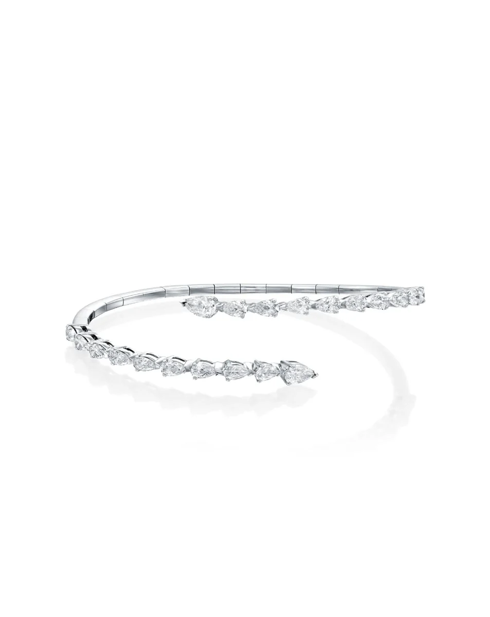 3.24CT PEAR CUT NATURAL DIAMONDS OPEN FLEX BRACELET | 18K WHITE GOLD