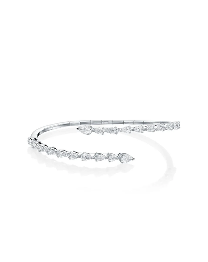 3.24CT PEAR CUT NATURAL DIAMONDS OPEN FLEX BRACELET | 18K WHITE GOLD