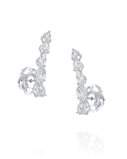 3.30CT NATURAL PEAR CUT DIAMONDS CLIMBER EARRINGS | 4.60G 18K WHITE GOLD