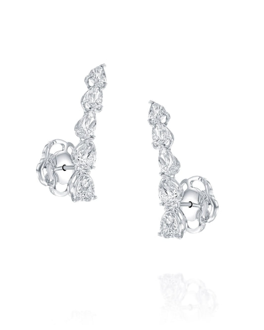 3.30CT NATURAL PEAR CUT DIAMONDS CLIMBER EARRINGS | 4.60G 18K WHITE GOLD