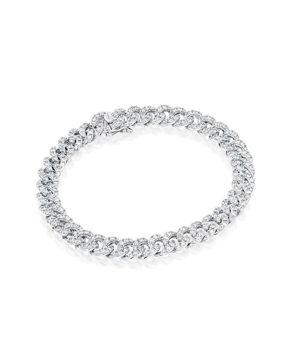 3.58CT BRILLIANT CUT NATURAL DIAMONDS PANZER LINK BRACELET | 18K GOLD