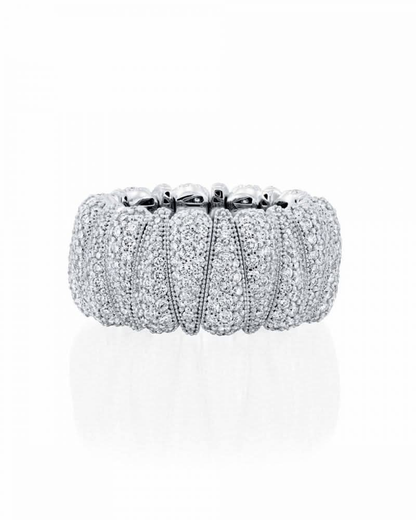 3.96CT FULL PAVÉ ROUND BRILLIANT CUT NATURAL DIAMONDS ARTIGLIO CLAW RING | 18K WHITE GOLD