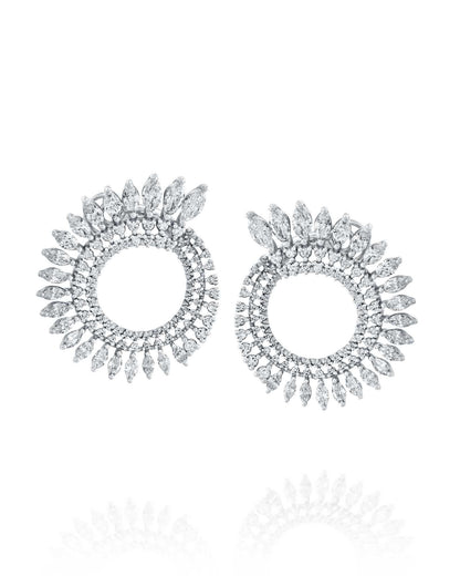 4.06CT NATURAL PEAR & ROUND BRILLIANT DIAMONDS OPEN HOOP EARRINGS | 10.10G 18K WHITE GOLD