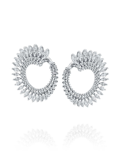 4.06CT NATURAL PEAR & ROUND BRILLIANT DIAMONDS OPEN HOOP EARRINGS | 10.10G 18K WHITE GOLD