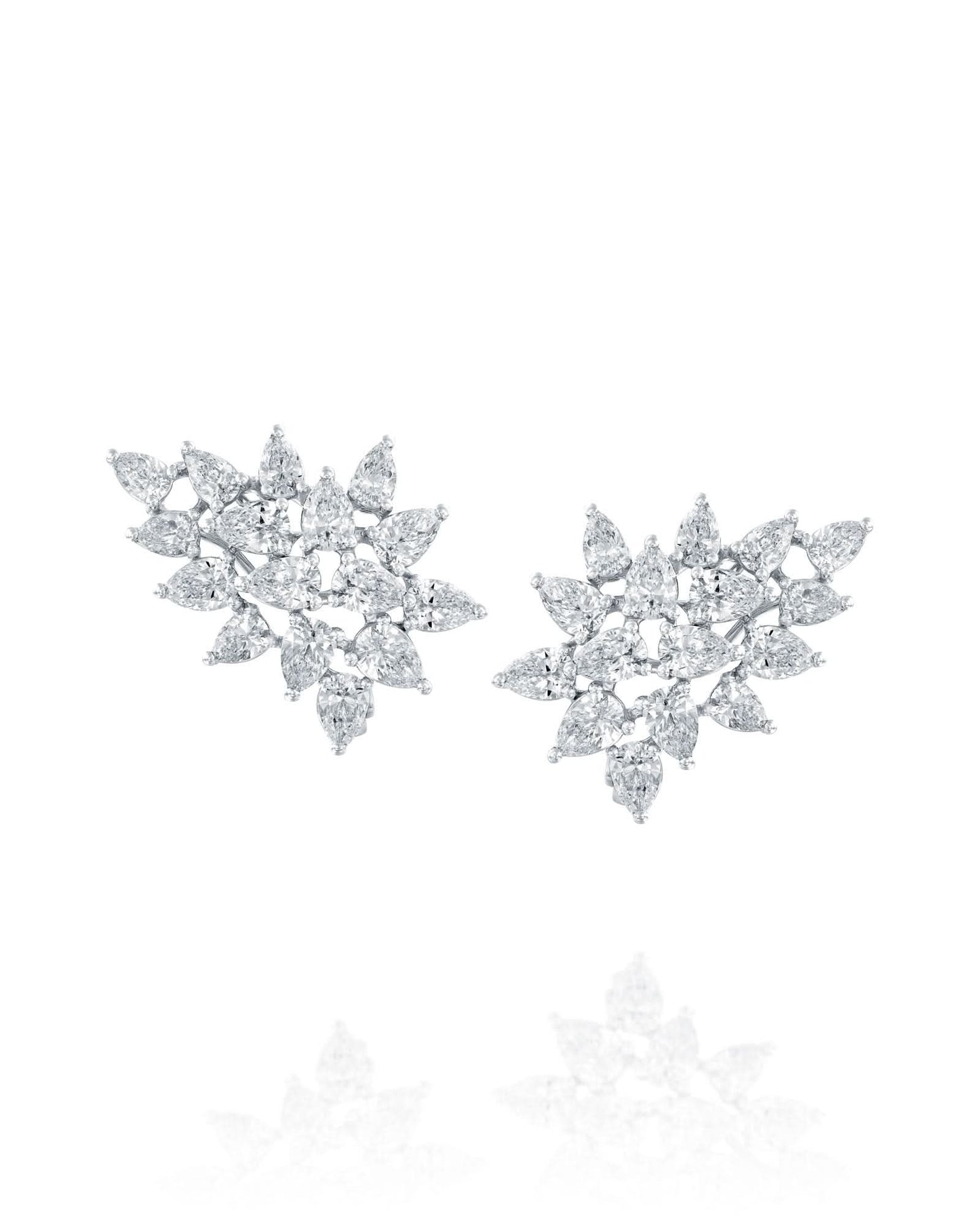 4.15CT NATURAL PEAR & MARQUISE CUT DIAMONDS CLUSTER EARRINGS | 7.90G 18K WHITE GOLD
