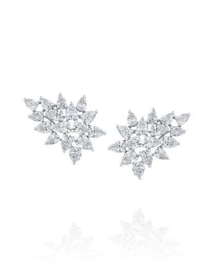 4.15CT NATURAL PEAR & MARQUISE CUT DIAMONDS CLUSTER EARRINGS | 7.90G 18K WHITE GOLD