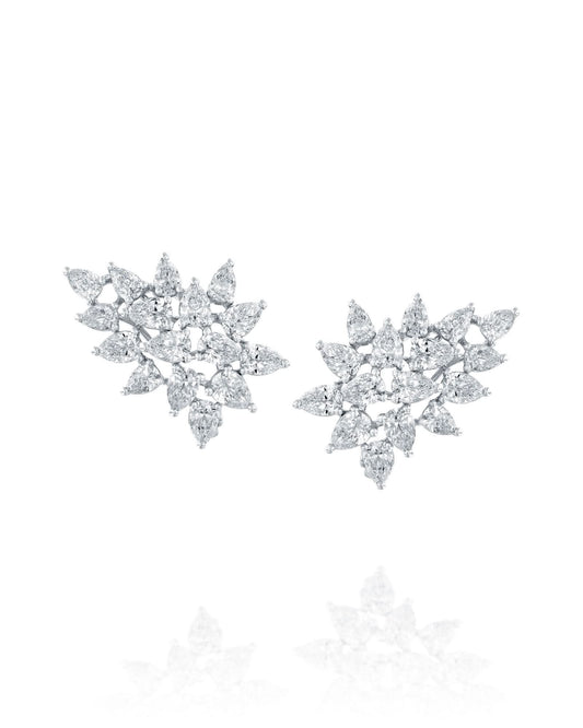 4.15CT NATURAL PEAR & MARQUISE CUT DIAMONDS CLUSTER EARRINGS | 7.90G 18K WHITE GOLD
