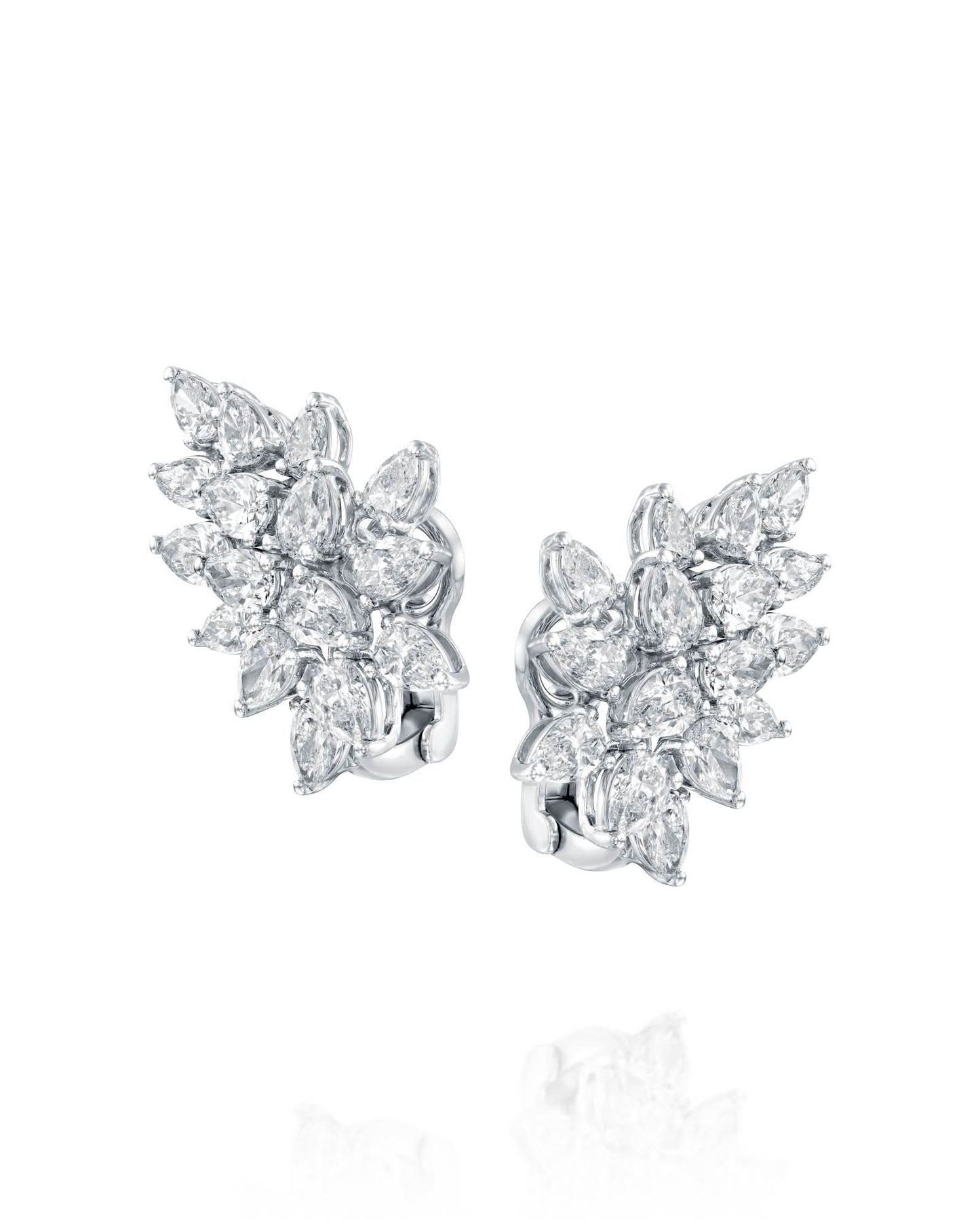 4.15CT NATURAL PEAR & MARQUISE CUT DIAMONDS CLUSTER EARRINGS | 7.90G 18K WHITE GOLD