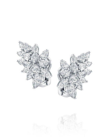 4.15CT NATURAL PEAR & MARQUISE CUT DIAMONDS CLUSTER EARRINGS | 7.90G 18K WHITE GOLD