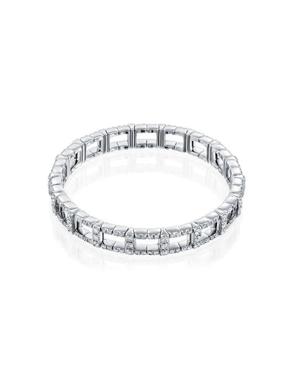 4.17CT ROUND BRILLIANT CUT NATURAL DIAMONDS STRETCH TENNIS BRACELET | 29G 18K WHITE GOLD