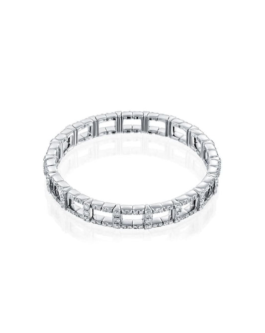 4.17CT ROUND BRILLIANT CUT NATURAL DIAMONDS STRETCH TENNIS BRACELET | 29G 18K WHITE GOLD