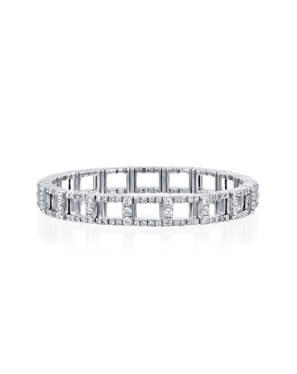 4.17CT ROUND BRILLIANT CUT NATURAL DIAMONDS STRETCH TENNIS BRACELET | 29G 18K WHITE GOLD