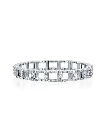 4.17CT ROUND BRILLIANT CUT NATURAL DIAMONDS STRETCH TENNIS BRACELET | 29G 18K WHITE GOLD