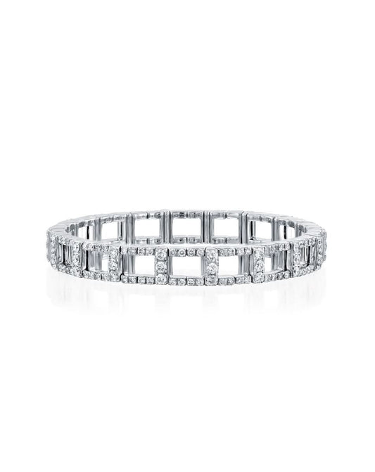 4.17CT ROUND BRILLIANT CUT NATURAL DIAMONDS STRETCH TENNIS BRACELET | 29G 18K WHITE GOLD