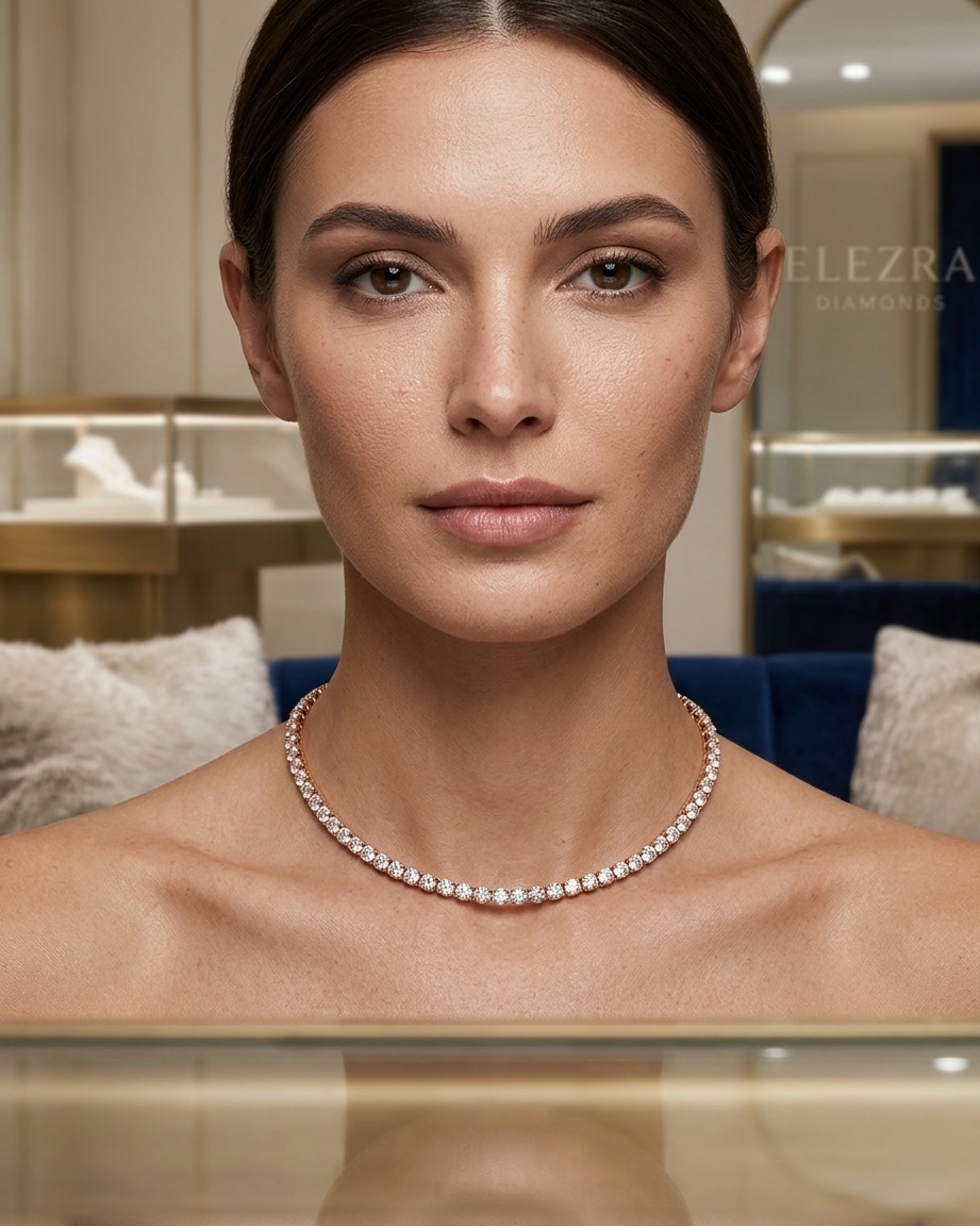 4.28CT NATURAL ROUND BRILLIANT DIAMONDS TENNIS CHOKER | 20.80G 18K ROSE GOLD
