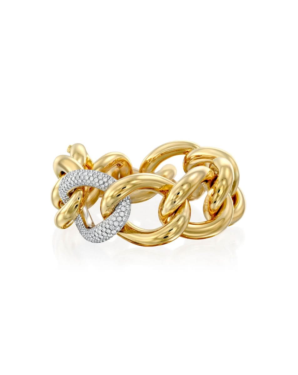 4.42CT ROUND BRILLIANT CUT NATURAL DIAMONDS LINK STATEMENT BRACELET | 103G 18K YELLOW GOLD