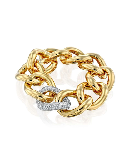 4.42CT ROUND BRILLIANT CUT NATURAL DIAMONDS LINK STATEMENT BRACELET | 103G 18K YELLOW GOLD