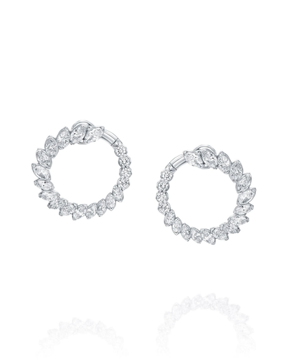 5.19CT NATURAL PEAR & ROUND BRILLIANT DIAMONDS OPEN HOOP EARRINGS | 8.30G 18K WHITE GOLD