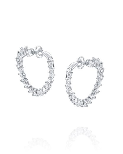 5.19CT NATURAL PEAR & ROUND BRILLIANT DIAMONDS OPEN HOOP EARRINGS | 8.30G 18K WHITE GOLD