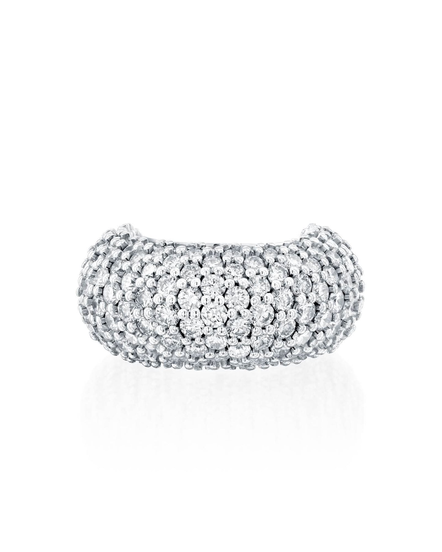 5.47CT FULL PAVÉ ROUND BRILLIANT CUT NATURAL DIAMONDS WIDE STATEMENT RING | 19.7G 18K WHITE GOLD