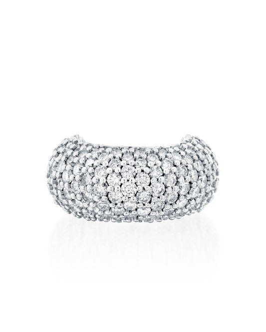 5.47CT FULL PAVÉ ROUND BRILLIANT CUT NATURAL DIAMONDS WIDE STATEMENT RING | 19.7G 18K WHITE GOLD