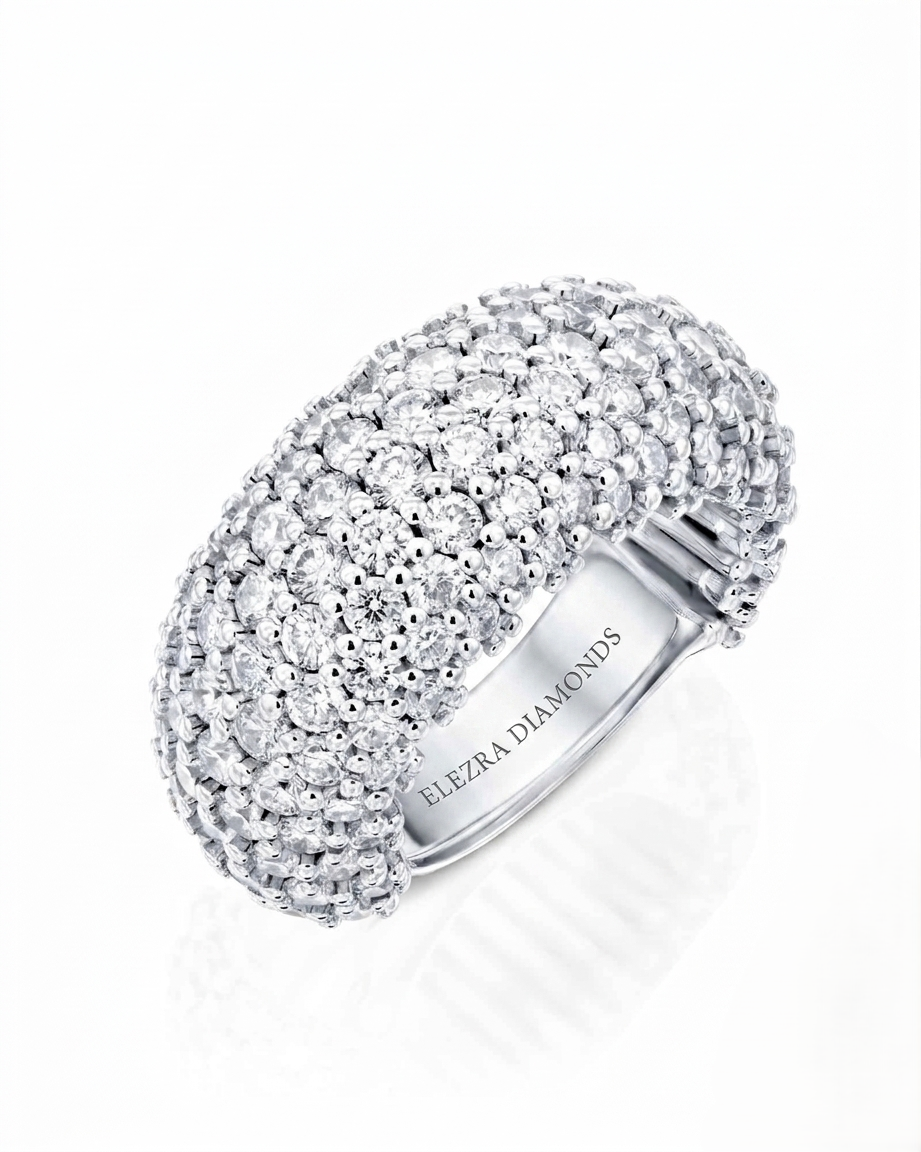5.47CT FULL PAVÉ ROUND BRILLIANT CUT NATURAL DIAMONDS WIDE STATEMENT RING | 19.7G 18K WHITE GOLD
