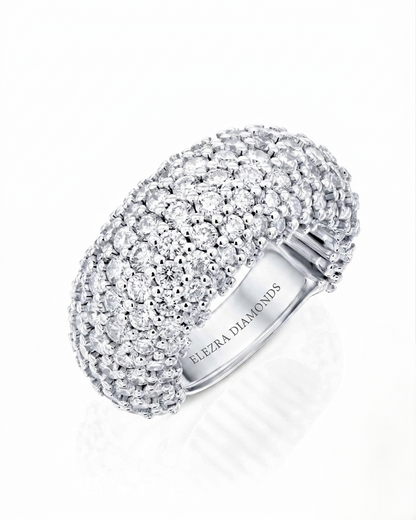 5.47CT FULL PAVÉ ROUND BRILLIANT CUT NATURAL DIAMONDS WIDE STATEMENT RING | 19.7G 18K WHITE GOLD