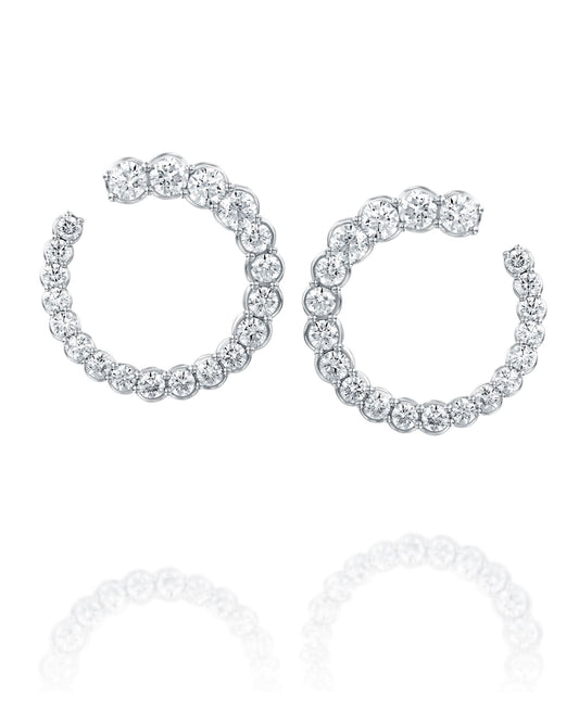 5.55CT NATURAL ROUND BRILLIANT GRADUATED DIAMONDS HOOP EARRINGS  9.10G 18K WHITE GOLD