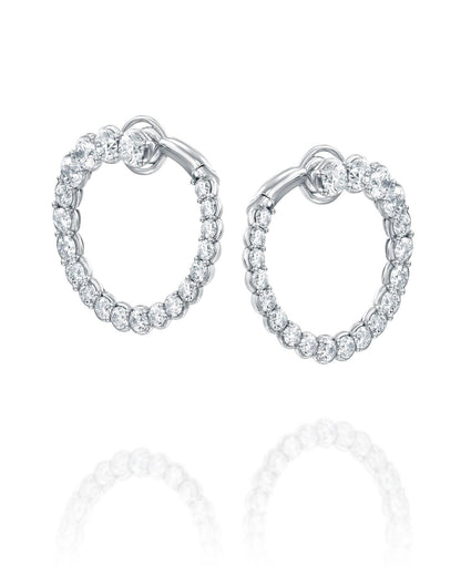 5.55CT NATURAL ROUND BRILLIANT GRADUATED DIAMONDS HOOP EARRINGS  9.10G 18K WHITE GOLD
