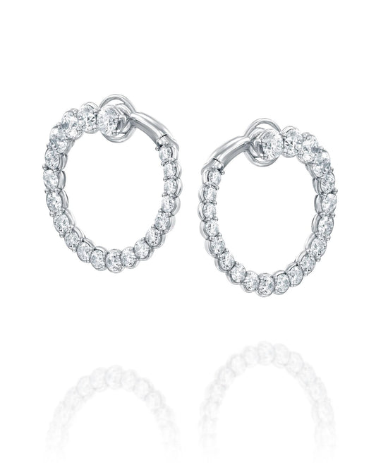 5.55CT NATURAL ROUND BRILLIANT GRADUATED DIAMONDS HOOP EARRINGS  9.10G 18K WHITE GOLD