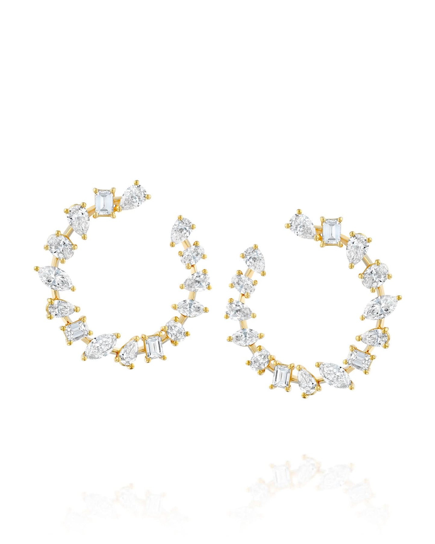 5.74CT NATURAL MULTI-SHAPE DIAMONDS HOOP EARRINGS | 9.30G 18K YELLOW GOLD