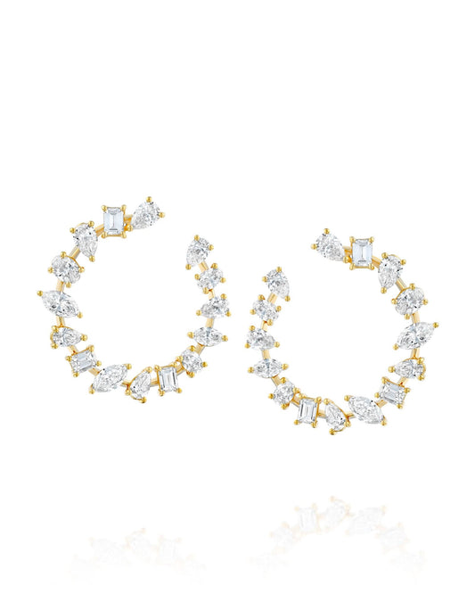 5.74CT NATURAL MULTI-SHAPE DIAMONDS HOOP EARRINGS | 9.30G 18K YELLOW GOLD