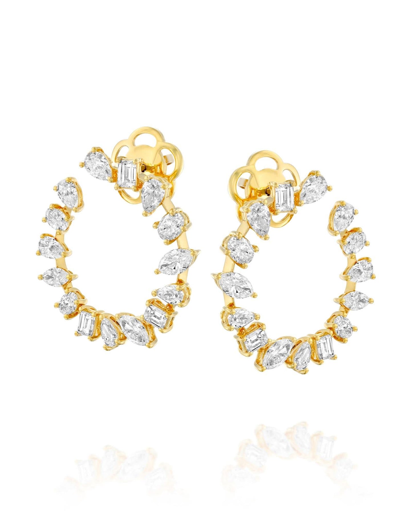 5.74CT NATURAL MULTI-SHAPE DIAMONDS HOOP EARRINGS | 9.30G 18K YELLOW GOLD