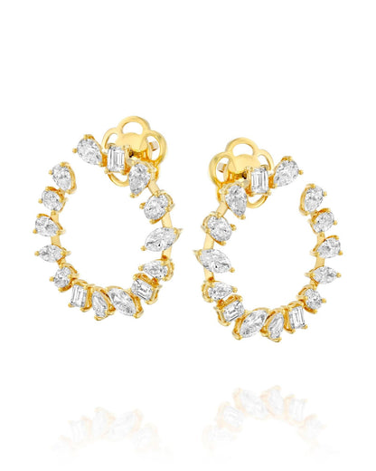 5.74CT NATURAL MULTI-SHAPE DIAMONDS HOOP EARRINGS | 9.30G 18K YELLOW GOLD