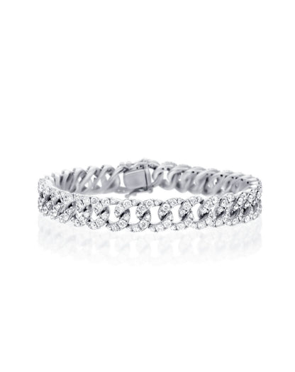 3.58CT BRILLIANT CUT NATURAL DIAMONDS PANZER LINK BRACELET | 18K GOLD